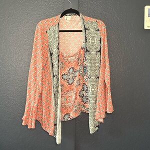 Boho print tank cardigan combo size medium  EUC